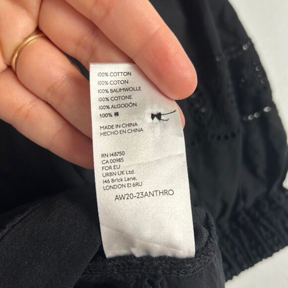 Anthropologie Othilia Black Eyelet Cotton Boho Blouse - Picture 8 of 10